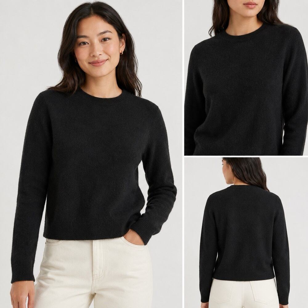 Quince Women’s Black 100% Cashmere Crewneck Sweater Size Medium Cropped